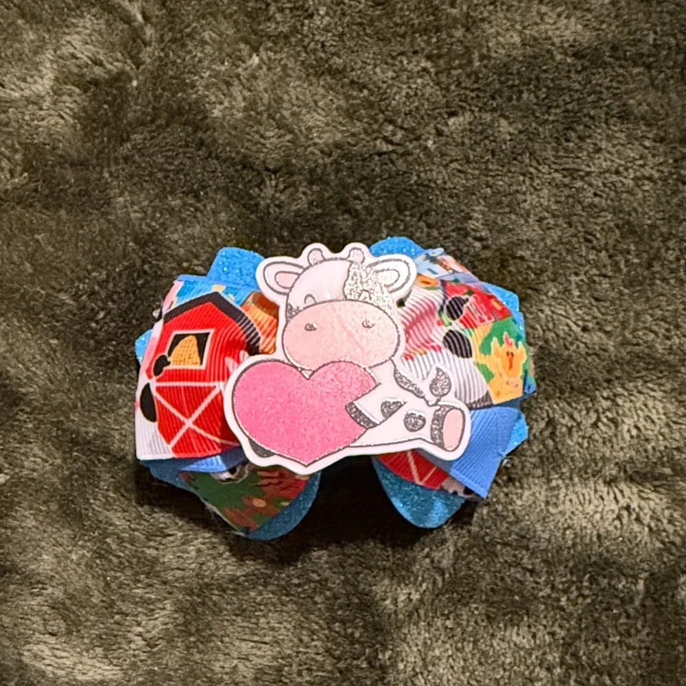 Adorable Blue Farm Animal Hair Bow for Kids